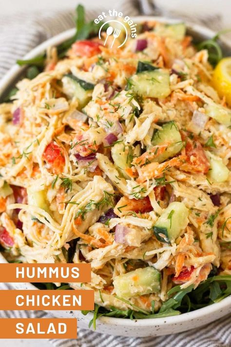 Salad With Hummus Dressing, Hummus Chicken Salad, Beach Lunches, Hummus Lunch, Salad With Veggies, Hummus Chicken, Hummus Dressing, Hummus Salad, Lemon Hummus