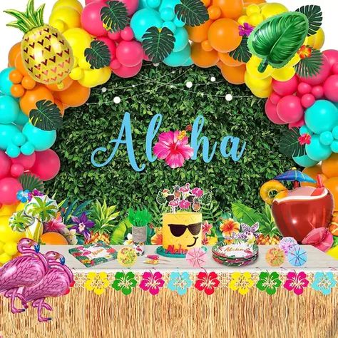 Tropical Paradise Party, Hawaiian Party Decorations, Fiesta Tropical, Tropical Birthday, Hawaiian Party, Tropical Party, Birthday Supplies, Juice Bar, Retirement Parties