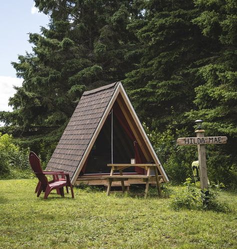 Getting away from it all has never been easier.    Pictou Island Wooden Tents.    Conveniently off the beaten path. Wooden Tent, Wood Tent, Tent Platform, Boho Tent, Small Tent, Tree House Plans, Tree House Designs, A Frame Cabin, Tiny Cabin