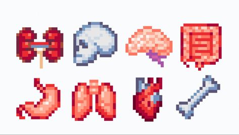 Anatomy Pixel Art, Grille Pixel Art, Modele Pixel Art, Human Organs, Piskel Art, Pixel Art Tutorial, Easy Pixel Art, 8bit Art, Pixel Drawing