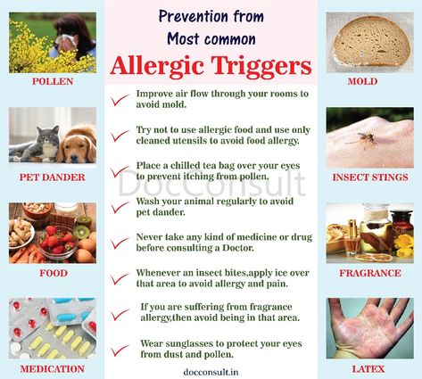 Prevention from most common Allergic Triggers. Many things can trigger #allergies . The most common are pollen, dust mites, mold, animal dander, insect stings, latex, and certain food and medications. ... If it's hard to tell what's causing them, or if they become too hard for you to handle on your own, see a doctor about getting allergy tests. #dustmites #mold #animaldander #insect #latex #medication #pollen #allergy #allergytest #doctor #allergist #immunologist #dermatologist #pulmonologist Pollen Allergy, Dust Mite Allergy, Latex Allergy, Allergy Testing, Pet Dander, Dust Mites, A Doctor, Food Allergies, Allergies