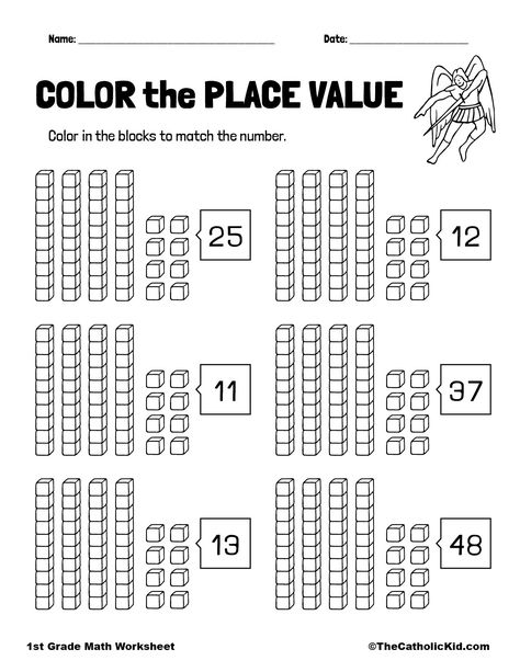 first grade Archives - The Catholic Kid - Catholic Coloring Pages and Games for Children Place Value Grade 1 Worksheet, Teaching Place Value 1st, Place Value Worksheets For Grade 1, Place Value Second Grade, Place Value First Grade, Worksheet First Grade, Value Worksheet, Place Value Worksheets, Math Practice Worksheets