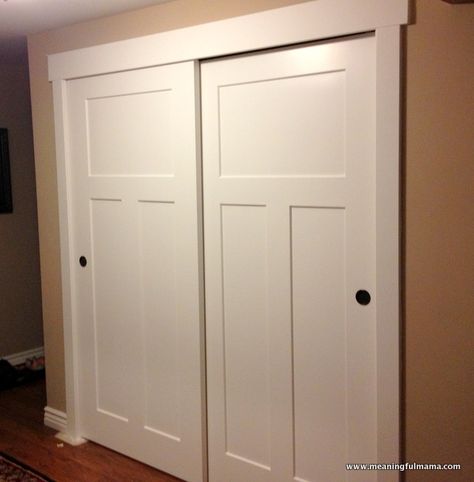 Closet door makeover--Meaningful Mama: Day #349 - DIY Bedroom Closet Doors, Closet Door Makeover, Revere Pewter, Sliding Closet, Sliding Closet Doors, Closet Door, Closet Makeover, White Doors, Door Makeover