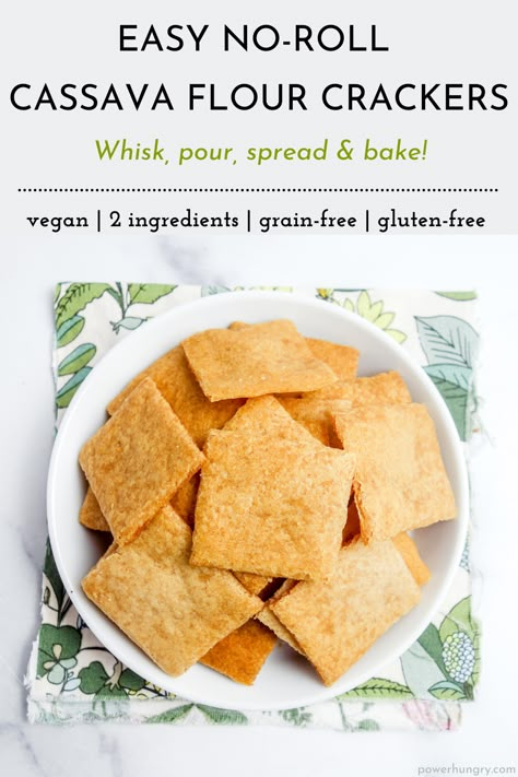 Easy no-roll cassava flour crackers, made with 2 ingredients (plus water & optional salt).They are vegan, grain-free & gluten-free. #grainfree #glutenfree #crackers #glutenfreevegancrackers #glutenfree #cleaneating #cleaneats #vegancrackers #easyglutenfreecrackers #cassavaflour #grainfreecrackers #2ingredients #norollcrackers #easyvegancrackers #easycrackers #easynorollcrackers #healthysnack #fitnesssnack #cassavaflourcrackers #grainfreevegan #healthycrackers #grainfreevegansnack Cassava Recipe, Cassava Flour Recipes, Aip Diet Recipes, Healthy Crackers, Aip Paleo Recipes, Gluten Free Crackers, Gf Bread, Cassava Flour, Vegan Crackers