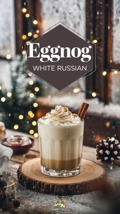 "Indulge in the festive flavors of the Eggnog White Russian Cocktail! This delightful twist on the classic White Russian recipe combines creamy homemade eggnog with rich coffee liqueur and vodka for a perfect holiday drink. Discover how to make this easy Eggnog cocktail that will impress your guests and elevate your holiday gatherings. Whether you're a fan of White Russian recipes or looking for a unique egg nog twist, this Eggnog White Russian is a must-try!" Winter Alcoholic Drinks, Eggnog White Russian, Classic White Russian Recipe, Festive Christmas Drinks, Winter Vodka Cocktails, Winter Drinks Alcoholic, Easy Winter Cocktails, White Russian Recipe, Xmas Cocktails