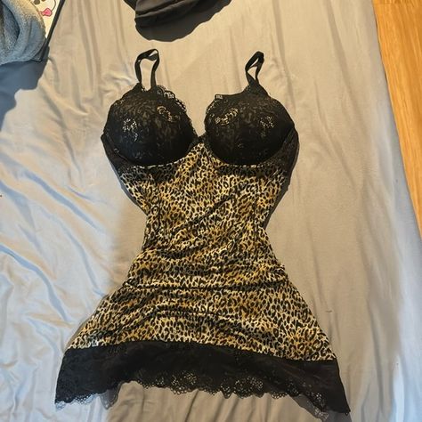 Vintage Victoria's Secret Black Lace Animal Print Lingerie Teddy Slip Cute Slip Dress, Lingerie Victoria Secret, Lingerie Pjs, Victoria Secret Lingerie, Teddy Lingerie, Lingerie Dress, Plus Size Lingerie, Victoria Secret, Black Lace