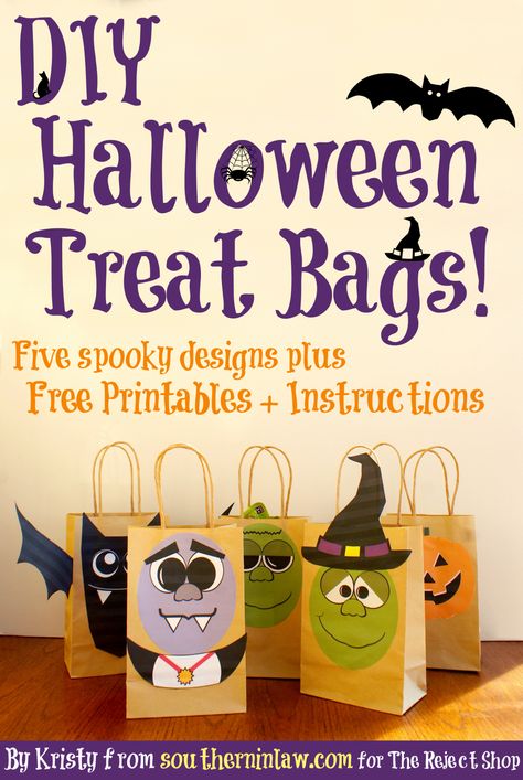 DIY Halloween Treat Bags - get the FREE printable templates for these super cute (and oh so easy) Halloween Treat Bags. Fill them with whatever you fancy and use as party favors or have the best treat bag in town on Halloween night! Easy Halloween Treat Bags, Diy Halloween Trick Or Treat Bags, Diy Halloween Treat Bags, Halloween Bags Diy, Paper Bag Decoration, Diy Party Bags, Halloween Paper Bags, Halloween Treat Bags Diy, Diy Treat Bag