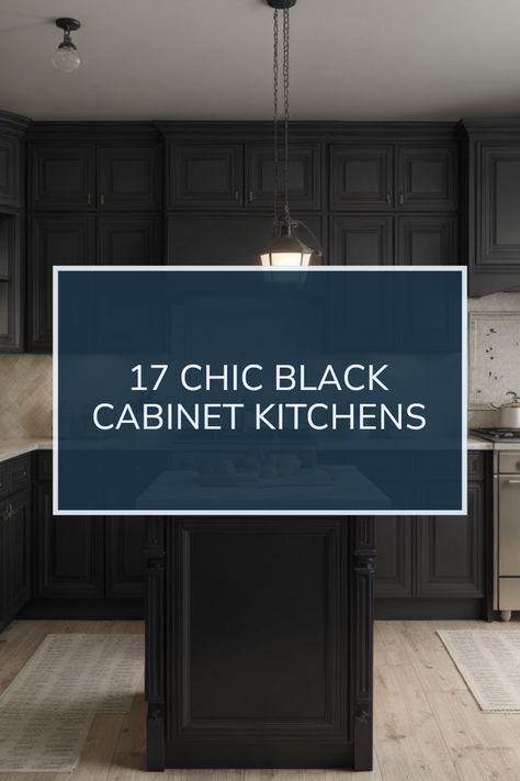 Explore 17 elegant kitchens featuring stylish black cabinets and marble islands. Perfect for home decor inspiration. Traditional Black Kitchen Cabinets, Black Cabinets Hardware Ideas, Black Magic Kitchen Cabinets, Black Kitchen Cabinet Ideas, Tricorn Black Kitchen Cabinets, Paint Cabinets Black, Black Stained Kitchen Cabinets, Black Cupboards Kitchen, Black Kitchen Cabinets White Countertops