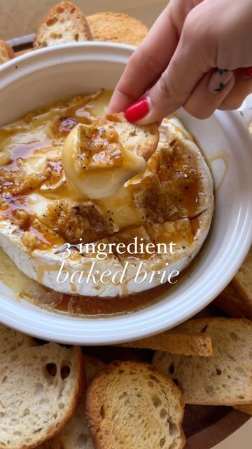 Brie And Cream Cheese Dip, Recipes For Brie Cheese Party Appetizers, Brie Hot Honey, Brie And Hot Honey, Melted Brie Recipes, Hot Brie Dip, Garlic Butter Baked Brie, Hot Honey Baked Brie, Warm Brie