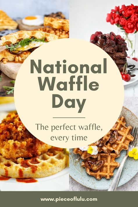 four waffle images Recipes Waffles, Homemade Waffle Recipe, Homemade Waffle, National Waffle Day, Waffle Day, Foodie Breakfast, Food Holidays, Homemade Waffles, Waffle Recipe