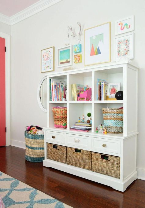 Girls Bedroom Storage, Bedroom Storage Ideas, Kids Bedroom Storage, Girls Bedroom Makeover, Small Kids Room, Young House Love, Trendy Bedroom, Bookcase Storage, Bedroom Storage