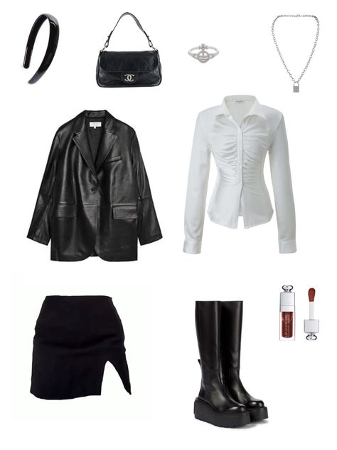 Femele Fatale Outfits, Ultraviolence Aesthetic Outfits, Femme Fatale Outfit Street Style, Femme Fatale Outfit Classy, Mafia Outfits Female, Female Fatale Outfit, Mini Leather Skirt Outfit, Fashion Magazine Aesthetic, Cas Concert