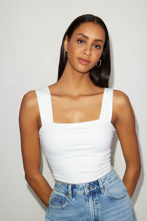 Square Neck Tank Top, Tank Top White, Square Neck Top, Henley Top, Long Sleeve Turtleneck, Black Square, New Tops, Fit Inspo, White Tank Top