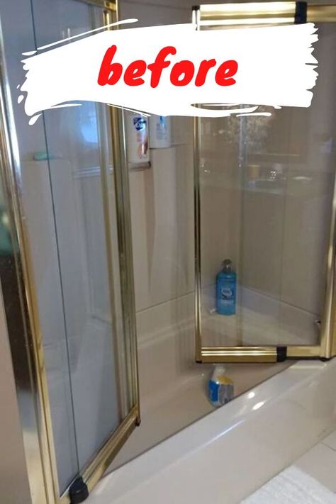 Update Shower On A Budget, Diy Shower Update, Redo Shower Door, Rental Shower Makeover, Shower Remodel Diy Budget, Old Bathroom Shower Makeover, Old Bathroom Rental Makeover, Paint Brass Shower Frame, Redo Shower Stall Glass Doors