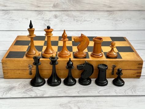 Latvian wooden chess set 60s vintage in very good condition. Great gift for mens, chess lovers and collectors! Chess Design, Vintage Chess Set, Wooden Chess, 60s Vintage, Chess Set, Set Vintage, Chess, Design Art, Ukraine