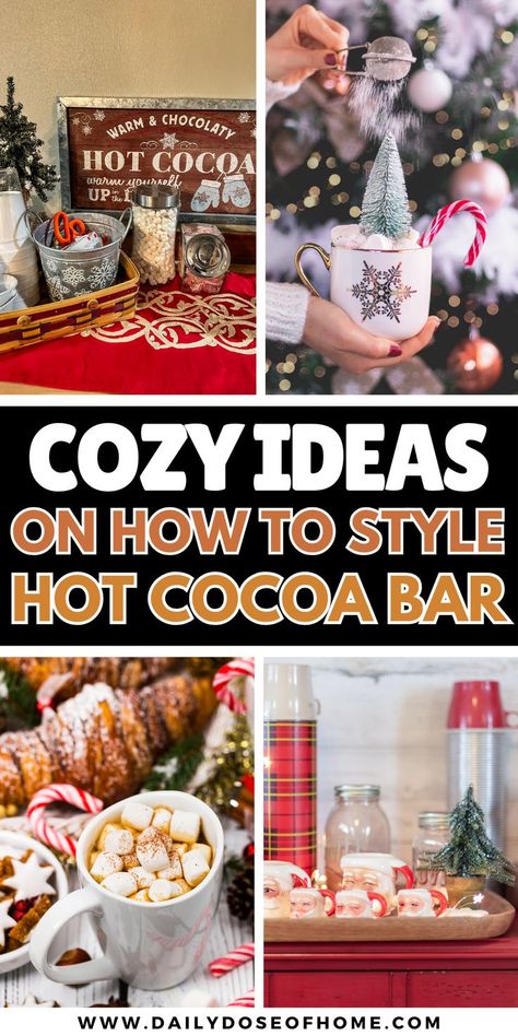 hot cocoa bar ideas Hot Drink Bar Ideas, How To Set Up A Hot Cocoa Bar, Winter Wonderland Hot Cocoa Bar, Cocoa Bar Station Christmas, Hot Cocoa Bar Ideas Christmas, Hot Cocoa Bar Party, Hot Cocoa Ideas, Holiday Hot Cocoa Bar, Christmas Hot Cocoa Bar