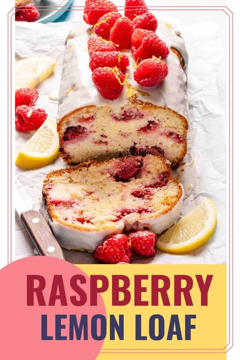 This is an easy one-bowl recipe for raspberry lemon loaf, made with Greek yogurt. This raspberry lemon loaf cake is so tender and moist, and is brimming with raspberries and lemon flavor! Lemon Raspberry Bread Recipe, Raspberry And Lemon Desserts, Raspberry And Lemon Cake, Raspberry Lemon Loaf, Gluten Free Pumpkin Desserts, Raspberry Bread, Raspberry Oatmeal, Food Plates, Lemon Loaf Cake