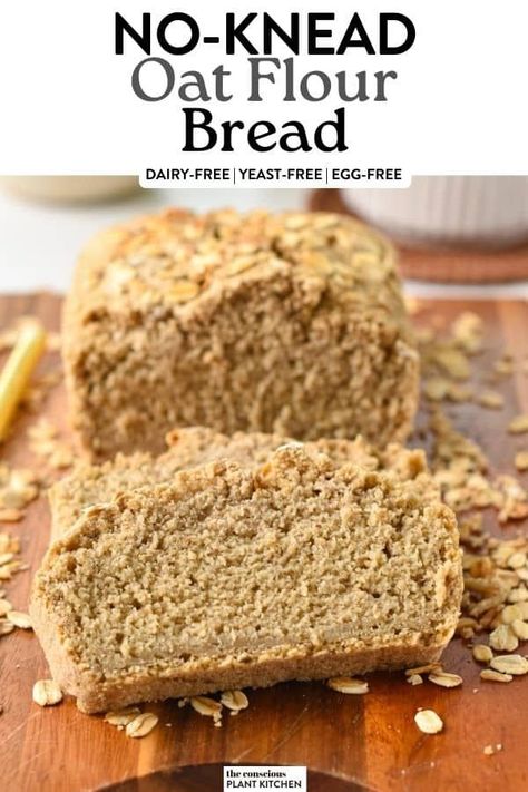 This Oat Flour Bread is the best healthy gluten-free bread made without yeast, no kneading is required for a crusty artisan bread soft within. It's the best healthy quick bread recipe for your vegan breakfast, or vegan sandwiches Bread With Oat Flour, Oat Flour Bread, Gluten Free Oat Bread, Oat Flour Recipes, Vegan Bread Recipe, Oat Bread, Flour Bread, Oatmeal Bread, Bread Soft