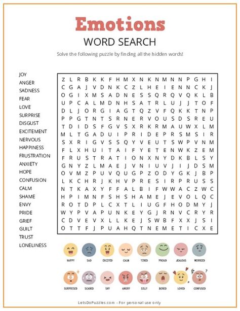 Free Printable Emotions Word Search Feeling Puzzle Activity, Word Search For Kids Free Printable, Hard Word Search Free Printable, Emotions Word Search, Cross Word Puzzles, Emotions Worksheet, Word Searches For Kids, Emotion Board, Emotions Game