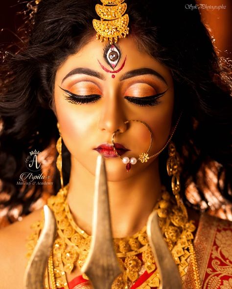 Sayak Chakraborty on Instagram: “Face @susmitadey.sr Mua @arpitas_bridal_makeup Photographer @sayak_chuckervertii…” Navratri Devi Images, Maa Durga Photo, Goddess Makeup, Indian Goddess Kali, Durga Kali, Makeup Photoshoot, Bengali Bridal Makeup, Vaishno Devi, Durga Images