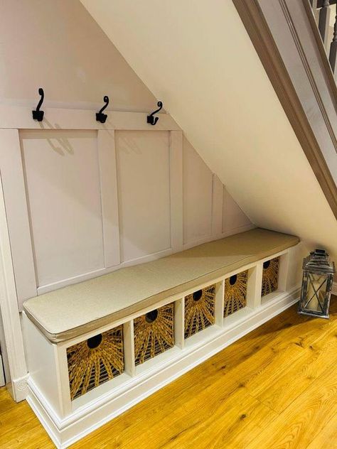 Ikea tips, hacks and more Mudroom In Closet, Under Stairs Mudroom, Under Stairs Storage Ikea, Hamptons Staircase, Ikea Under Stairs, Stairs Mudroom, Interior Design Under Stairs, Under Stairs Ideas, Closet Under Stairs