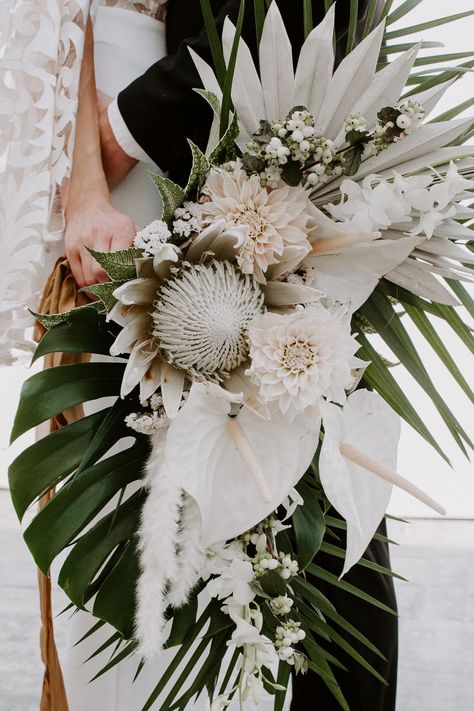 Neutral Tropical Bouquet, Neutral Tropical Wedding Bouquet, Palm Bouquet, Palm Wedding Flowers, Tropical Boho Bouquet, Palm Leaf Boutonniere, Tropical White Bouquet, Palm Leaf Bouquet, All White Tropical Wedding