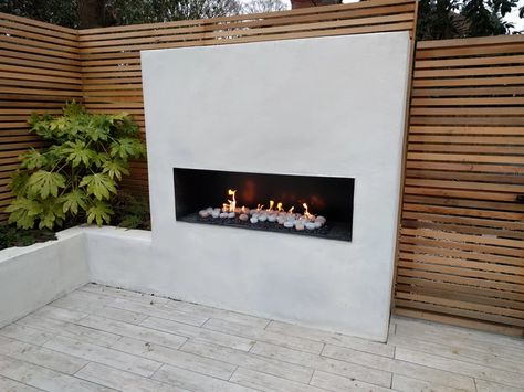 Outdoor gas fireplace 1800mm wide with TV over. | Frameless outdoor gas fireplaces Modern Outdoor Fireplace, Contemporary Fire Pit, Outside Fireplace, Wall Fires, Outdoor Fireplace Designs, Outdoor Gas Fireplace, Gas Fireplaces, Backyard Fireplace, Outdoor Fireplaces