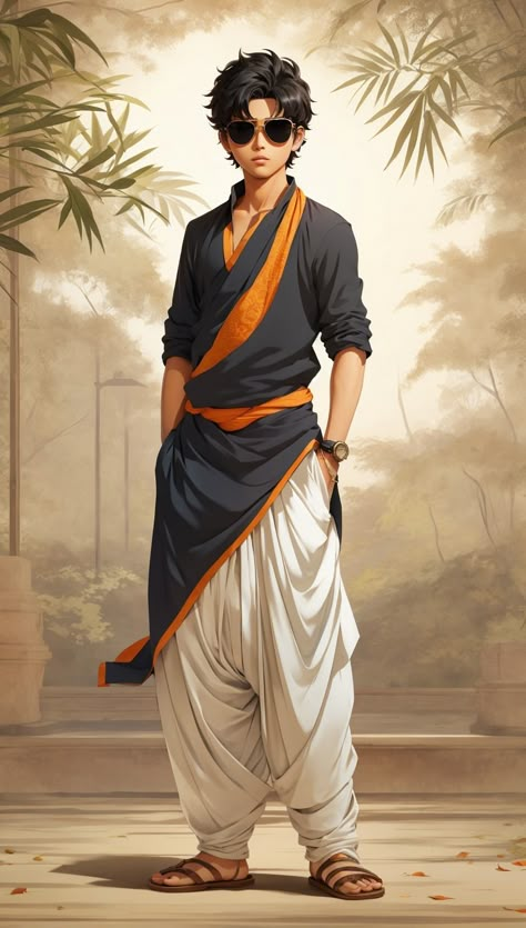 Indian Male Character Design, Indian Anime Boy, Adorable Anime Boy, Indian Anime Characters, Indian Character Design, Anime Indian, Indian Traditional Dresses, Indian Character, Male Illustration