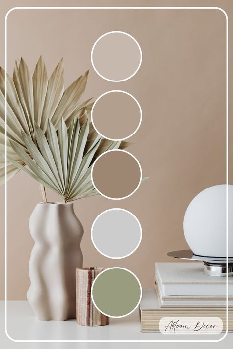 Khaki Color Palette Colour Schemes, Cool Beige Color Palette, Earth Tone Colors Palette, Browns And Green Color Palette, Colors For Homes Interior, Spa Color Scheme, Earth Tone Accent Walls, Natural Color Living Room Earth Tones, Home Decor Colour Palettes