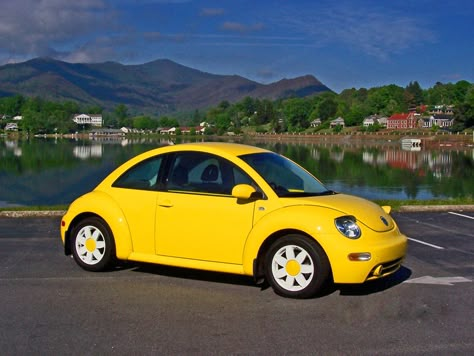 Yellow Beatle!!  I had one of these and LOVED it! Want another... Daisy Rims, Vw Beetle Flower, Cute Vehicles, Punch Buggy, A Daisy Flower, Vw Beetle Convertible, Volkswagen Beetle Convertible, Bug Car, Vw New Beetle