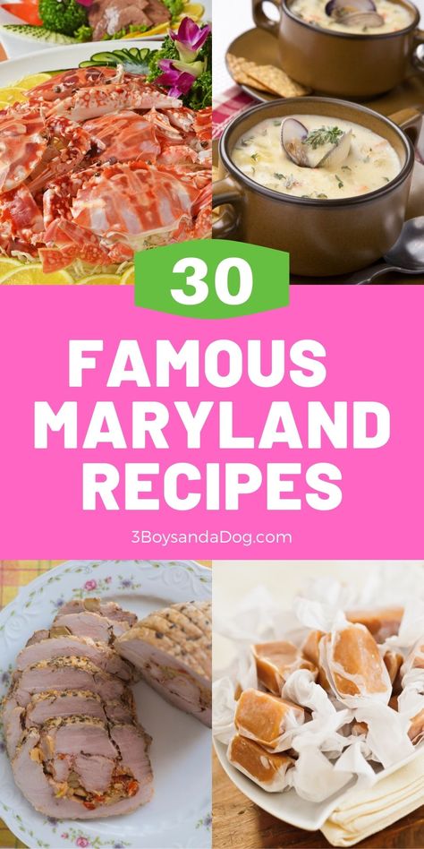 These Famous Maryland Foods include crab cakes, Berger cookies, stuffed ham, steamed crabs, Smith Island cake, and caramel cream candies. Easy American Recipes, Stuffed Ham, Maryland Recipes, Iconic Recipes, Berger Cookies, Smith Island Cake, State Recipes, Baltimore Food, Steamed Crabs