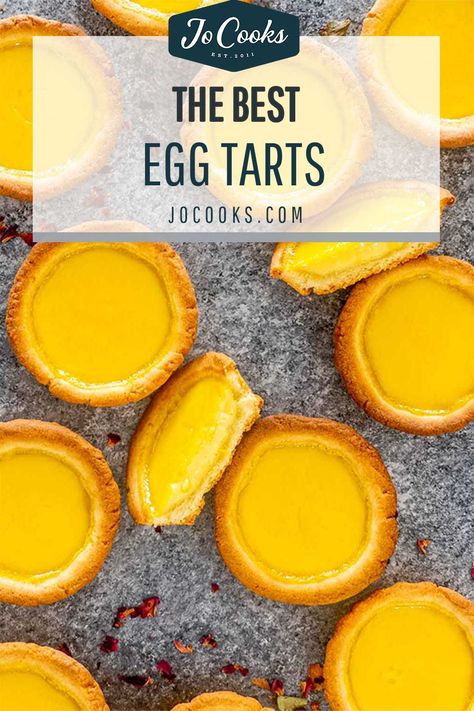 Egg Tarts (Hong Kong Style) - Jo Cooks Hong Kong Dessert Recipe, Egg Tarts Hong Kong, Hong Kong Egg Tart Recipe, Egg Tart Recipe Hong Kong, Chinese Egg Tart Recipe, Chinese Egg Tart, Hong Kong Egg Tart, Egg Tart Recipe, Easy Tart Recipes