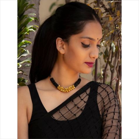 Buy Handmade Black Braided Thread Golden Ghungroo Choker Necklace Online in India - Etsy Unique Choker Necklaces, Choker Necklace Online, Gold Jewelry Outfits, Indian Bridal Jewelry Sets, Mangalsutra Designs, Black Beaded Jewelry, Thread Jewellery, Gold Bangles Design, Choker Necklace Set