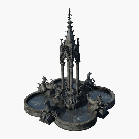 Gothic Fountain, Gothic Gate, Minecraft Fountain, Water Modeling, Water Model, Gothic Windows, Minecraft House Ideas, Cool Projects, Gothic Design