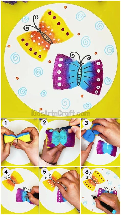 Sponge Butterfly Painting, Sponge Painting Ideas For Kids, Butterfly Art Lesson, Scary Beast, Creative Butterfly, Preschool Lesson Plan, Sponge Painting, Preschool Art Activities, Crafts For Seniors