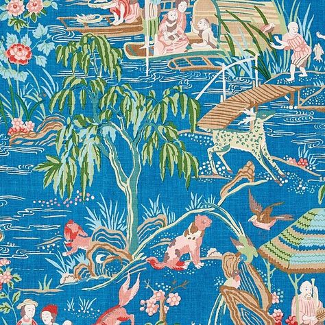 Based on a document from the 1950s and rendered in sublime color combinations, this take on traditional chinoiserie is a true showstopper. Also available as a wallcovering.#fabric #wallpaper #wallcovering #sublime #color #combinations #traditional #chinoiserie #true #showstopper Chinoiserie Fabric, Peacock Fabric, Chinese Wallpaper, Yangtze River, Flame Test, Color Peacock, Color Jade, Faux Leather Fabric, Summer Fabrics