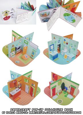 Ninjatoes' papercraft weblog: Papercraft pop-up dollhouse book! Arte Pop Up, Kraf Kertas, Dollhouse Books, Pop Up Art, Paper Doll House, Paper Wall Hanging, Cool Paper Crafts, New Garden, Up Book