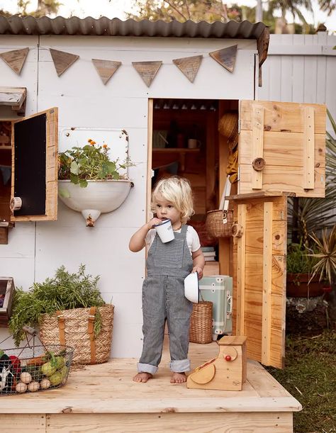 You Might Want To Move Into Courtney Adamo's Cubby Kids Cubby Houses, Kids Cubbies, Wooden Cubby, Kids Play Spaces, Apple Crates, Cubby House, Cubby Houses, Mud Kitchen, Most Beautiful Gardens