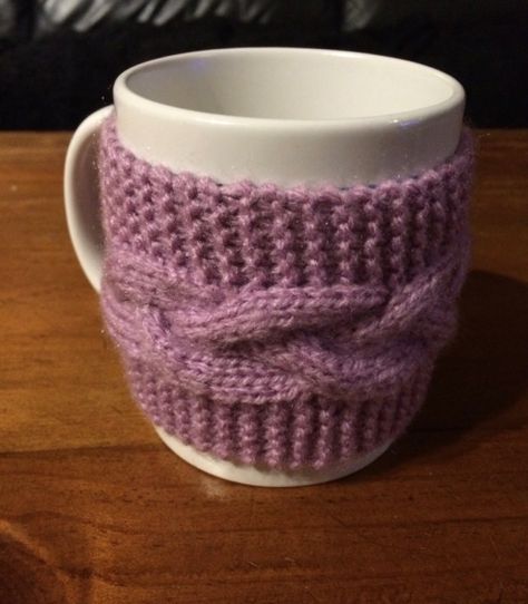 Knit Coffee Cozy Pattern, Cup Cozy Knitting Pattern, Scrubby Yarn Crochet, Knit Cup Cozy, Knit Coffee Cozy, Coffee Cozy Pattern, Cup Cozy Crochet Pattern, Mug Cozy Pattern, Cup Cozy Pattern