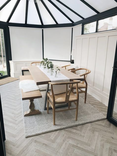 CONSERVATORY MAKEOVER - INCLUDING DIY PANELLING - The Hoppy Home Conservatory Ideas Interior, Conservatory Makeover, Diy Panelling, Conservatory Interiors, Dining Room Conservatory, Conservatory Flooring, Conservatory Extension, Conservatory Interior, Conservatory Decor