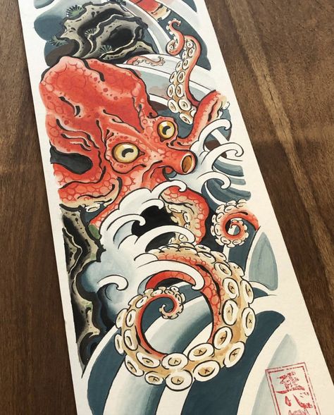 Akkorokamui Tattoo, Irezumi Octopus, Octopus Japanese Tattoo, Japanese Octopus Tattoo Design, Traditional Octopus Tattoo, Japanese Octopus Tattoo, Tattoo Japonais, Geometric Tattoo Hand, Japanese Octopus