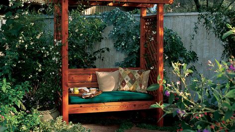 How to Build a Garden Arbor Bench Diy Arbour, Garden Bench Plans, Arbor Bench, Wood Arbor, Pergola Diy, Garden Bench Diy, Pergola Swing, Garden Arbor, Bench Plans