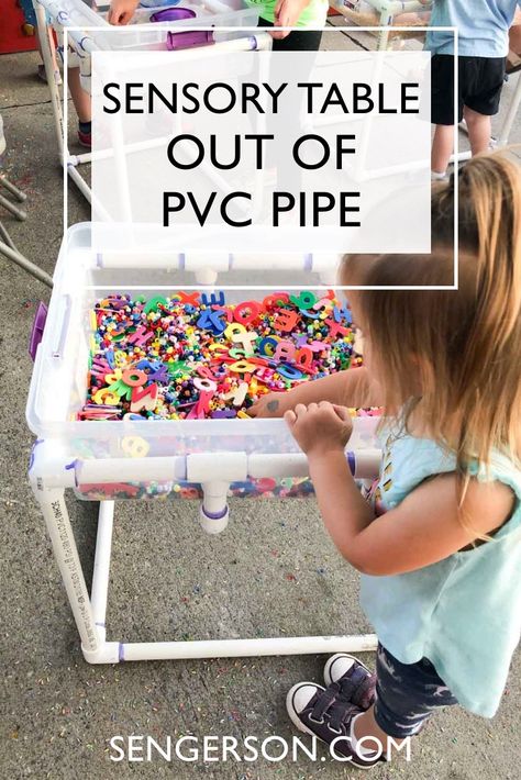 Pvc Pipe Sensory Table, Diy Outdoor Sensory Table, Homemade Sensory Table, Diy Sensory Table, Homemade Sensory, Sensory Tables, Table For Kids, Diy Tables, Diy Sensory