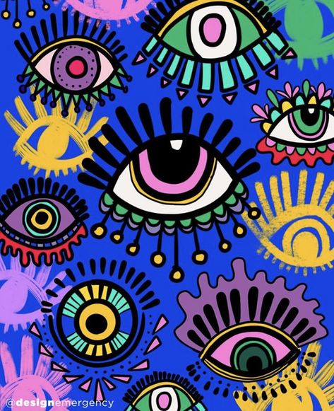 Halloween Surrealism, Evil Eye Illustration, Evil Eye Art, Eyeball Art, Eye Illustration, Evil Eye Design, Posca Art, Hippie Painting, Eye Painting