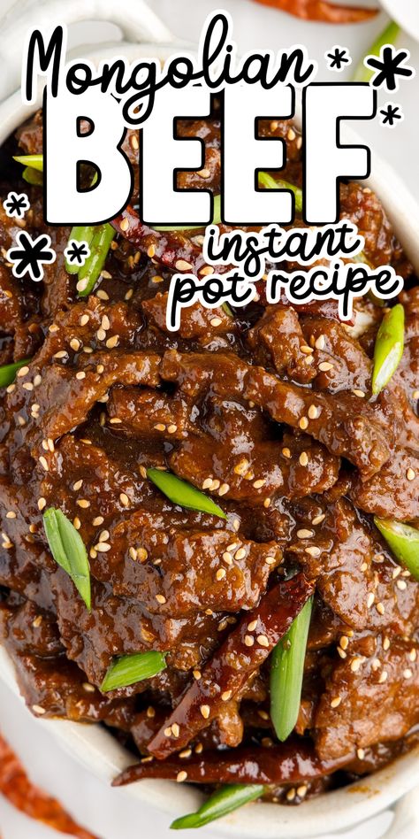 This pressure cooker beef recipe is great for an easy weeknight meal when you are craving Chinese takeout. If you have ever devoured a plate of P.F. Chang's Mongolian beef, you will love this homemade copy cat version made in the Instant Pot. Pressure Cooker Beef Recipes, Mongolian Beef Recipe Instant Pot, Beef Pressure Cooker Recipes, Instant Pot Flank Steak, Instapot Beef Recipes, Insta Pot Beef, Instant Pot Chinese Recipes, Beef Instant Pot Recipes, Instant Pot Mongolian Beef