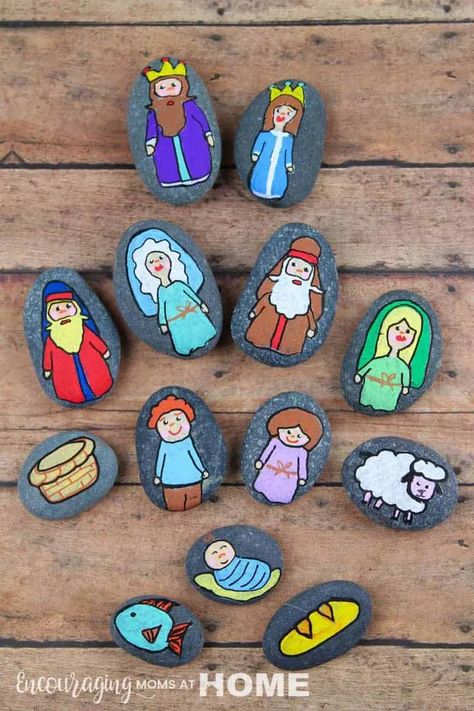 Preschool Sunday School, Classroom 2023, Illustrated Bible, Story Stones, The Nativity Story, Ribbon Sculpture, Nativity Sets, Christmas Rock, Christian Kids