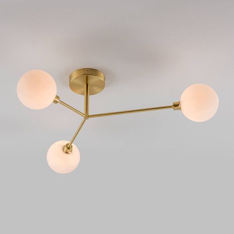 Buy houseof 3 Light Flush Ceiling Light - Brass | AMARA Mid Century Modern Hallway, Bathroom Light Fittings, Modern Hallway Lighting, Hallway Colour Schemes, Hallway Lamp, Hallway Lights, Lighting House, Lighting Office, Dusk Lighting