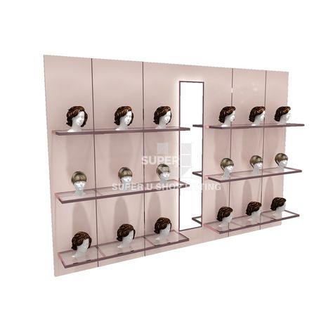 Wig Rack Ideas, Wig Shop Interior Design, Wig Display Ideas Wall, Wig Shop Design Ideas, Drag Room, Wig Room, Wig Display, Head Display, Mobile Phone Shops