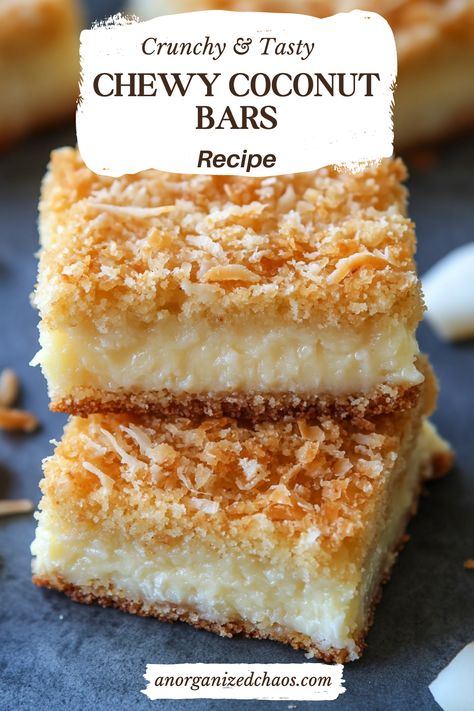 These Chewy Coconut Bars are made with simple ingredients: butter, eggs, flour, sugar, vanilla, unsweetened coconut flakes, and the secret ingredient—marshmallows. They're the perfect treat to enjoy with coffee or tea, and for an extra indulgent experience, warm them in the microwave for 10-15 seconds and top with a scoop of vanilla ice cream. In Coconut Milk Snacks, Dessert Recipes With Coconut, Baking With Coconut Cream, Desserts With Coconut Flour, Coconut Treats Easy, Dessert With Coconut, Coconut Sweets, Coconut Desserts Recipes, Baked Coconut