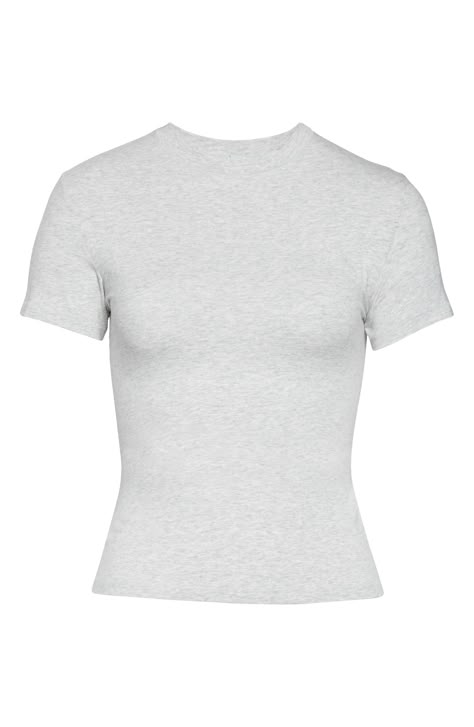 A tried-and-true classic, this fitted tee made from stretch-cotton jersey is from Kim Kardashian West's highly sought-out SKIMS. Style Name:Skims Stretch Cotton Tee (Regular & Plus Size). Style Number: 6194916. Grey T Shirts, Lounge Shirt, Skim Shirt, Aritzia Clothes, Fitted T Shirt, Skims Jersey Tee Outfit, Grey T Shirt, Basic T Shirt, Grey Tshirt